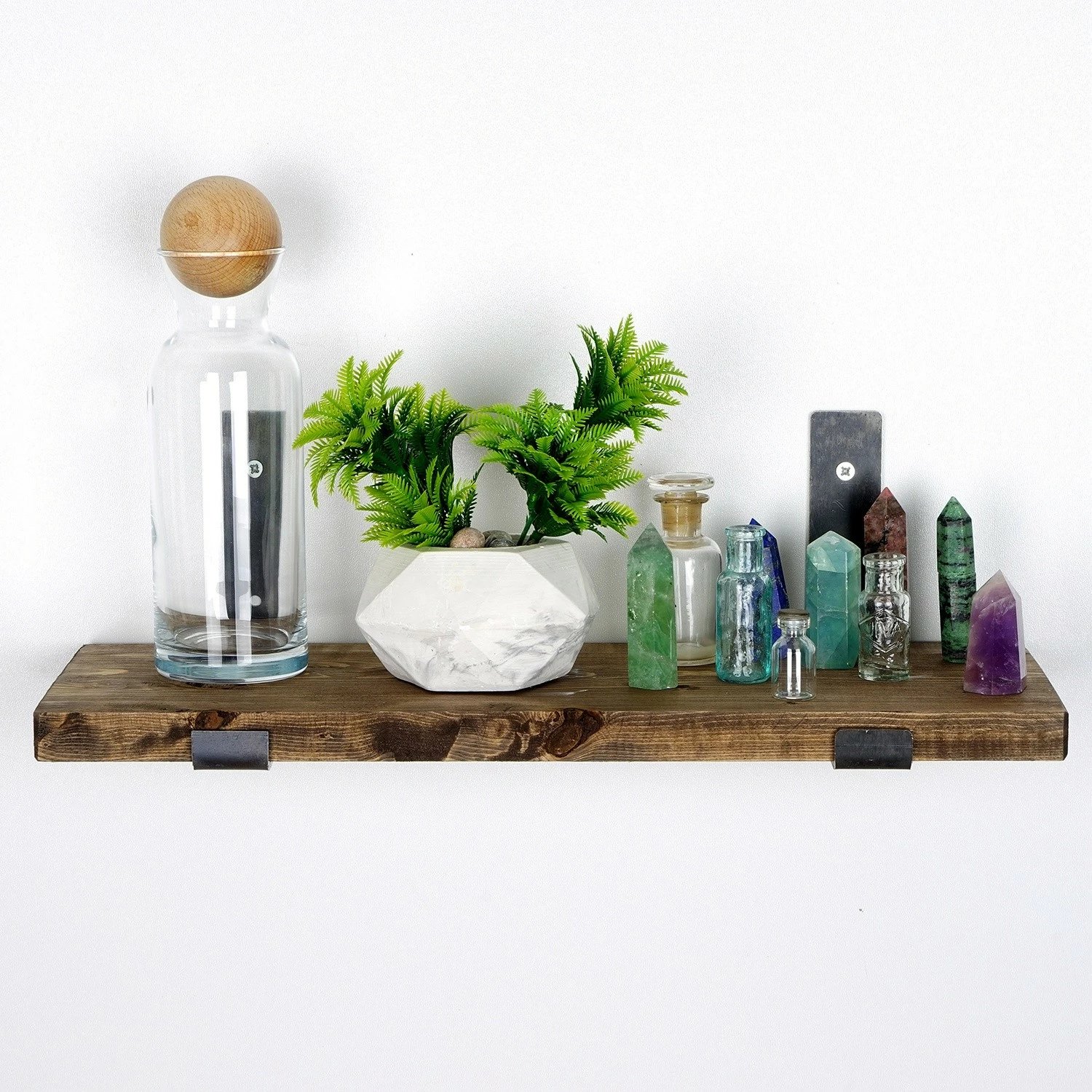 Raft dekorativ prej druri për mur, ngjyrë e zezë dhe arre, Hanah Home, Lam007