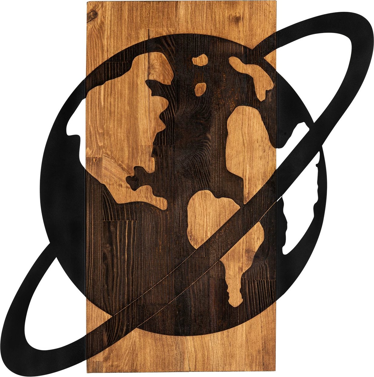 Aksesor dekorativ për mur, dru dhe metal, Wallity Gezen, ngjyrë e zezë dhe arre, 58x58cm