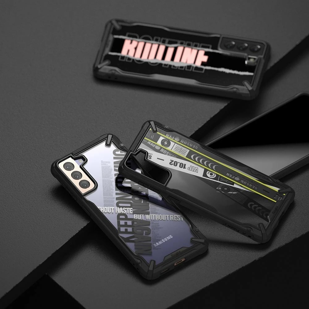 Mbështjellës Ringke Fusion X Design për Samsung Galaxy S21+ 5G, PC+TPU, i zi