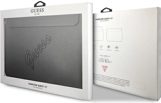 Mbështjellës Guess Saffiano Script për laptop 13", eko-lëkurë, zi