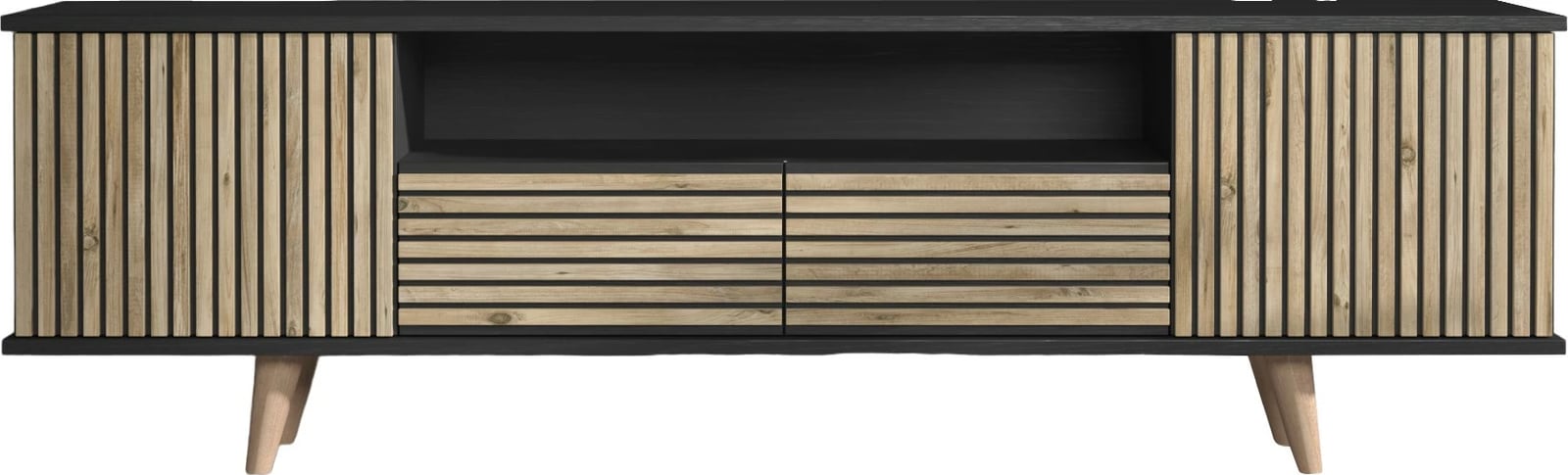 Komodë TV Hanah Home, FRN-9000, ngjyrë druri, e zezë, Atlantic Pine, 180x55x35cm