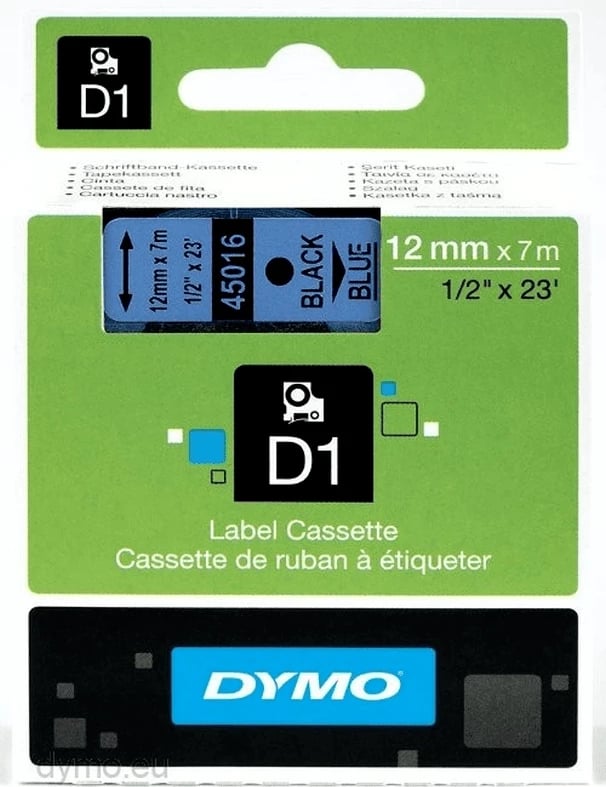 kasetë etiketimi Dymo D1 45016 / S0720560 12mm x 7m, e zezë mbi blu