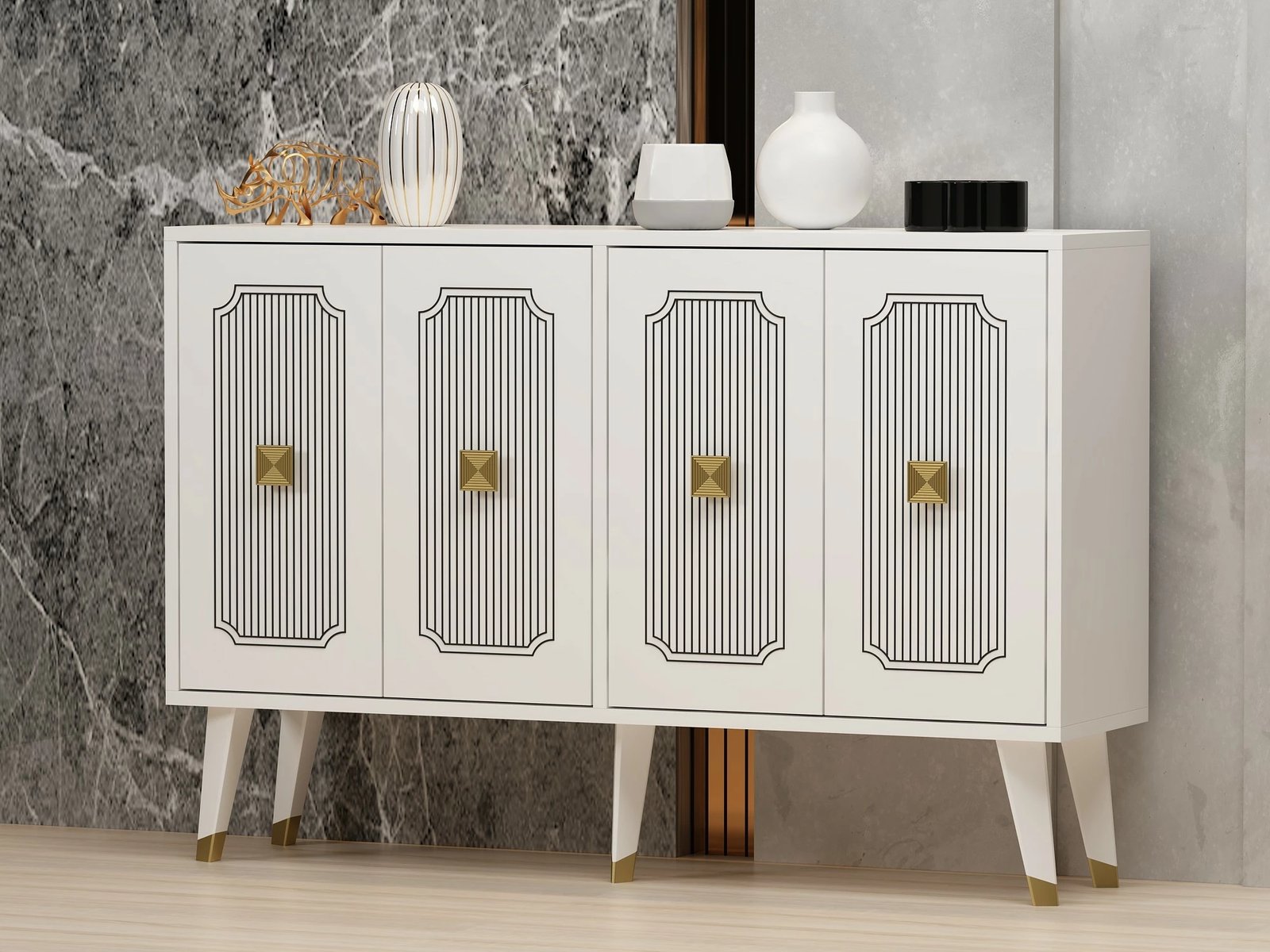 Konsol Hanah Home, Derasi, e bardhë dhe ari