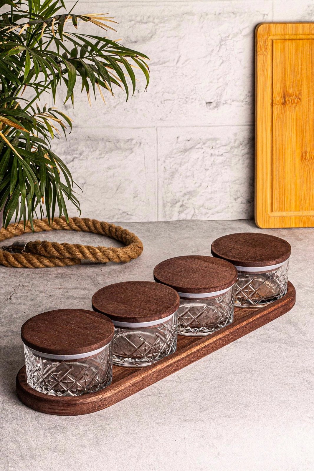Set pjatash qelqi me kapak druri, 9 pjesë, Hermia Concept, Milla 5