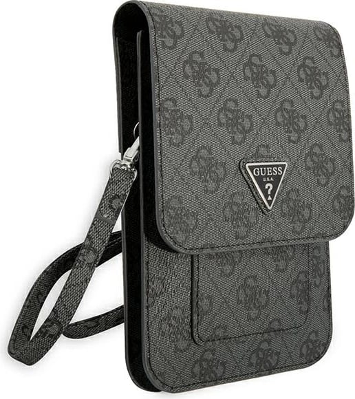 çantë smartphone/portofol Guess GUWBP4TMGR 4G Triangle, lëkurë artificiale, 17.5×11.5 cm, me rrip të heqshëm, e zezë