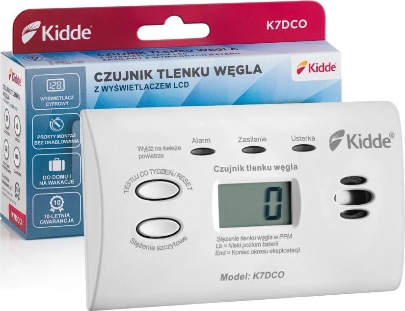 Detektor monoksidi karboni Kidde K7DCO me ekran, Bardhë