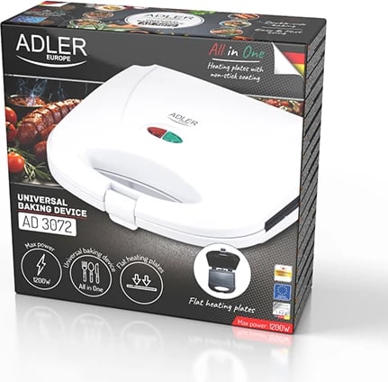 Grill elektrik Adler AD 3072, pllakë 20x11 cm, 700W (1200W max), kabllo 70 cm, i bardhë