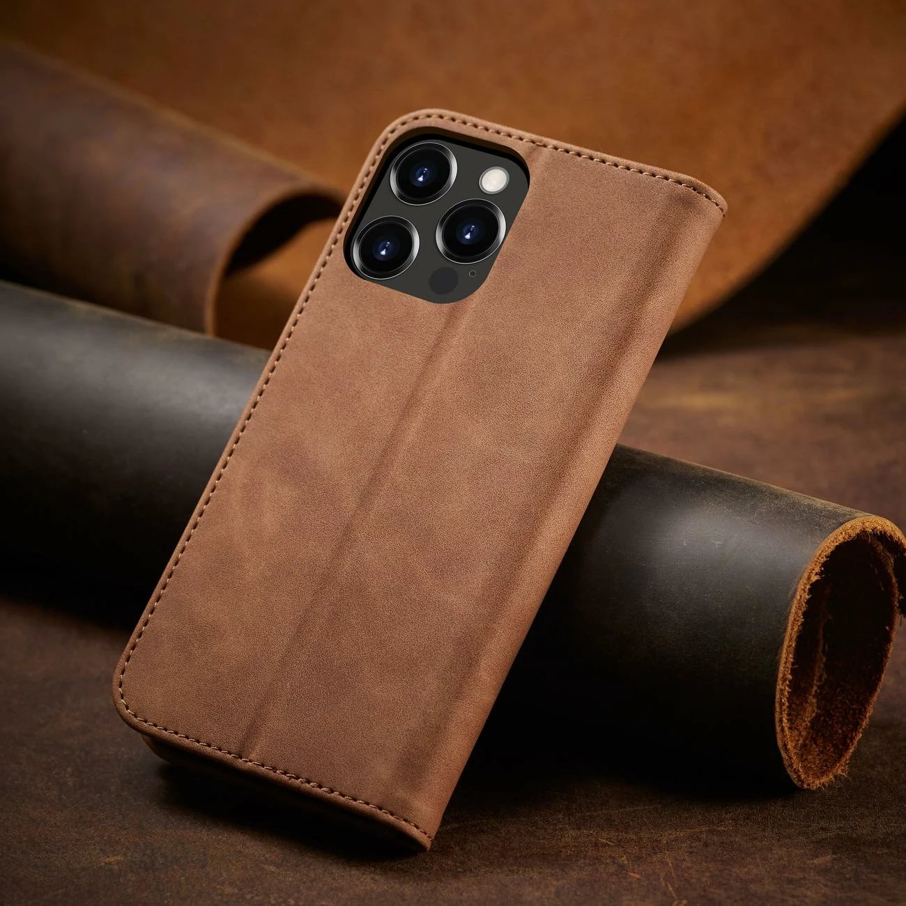 Mbështjellës Hurtel Magnet Fancy Case për iPhone 13 Pro Max, me portofol, kafe