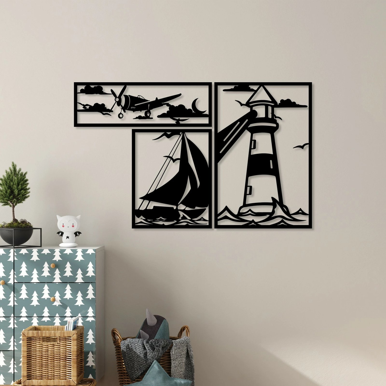 Aksesor dekorativ metalik për mur, Wallity, Trio Fenerësh B