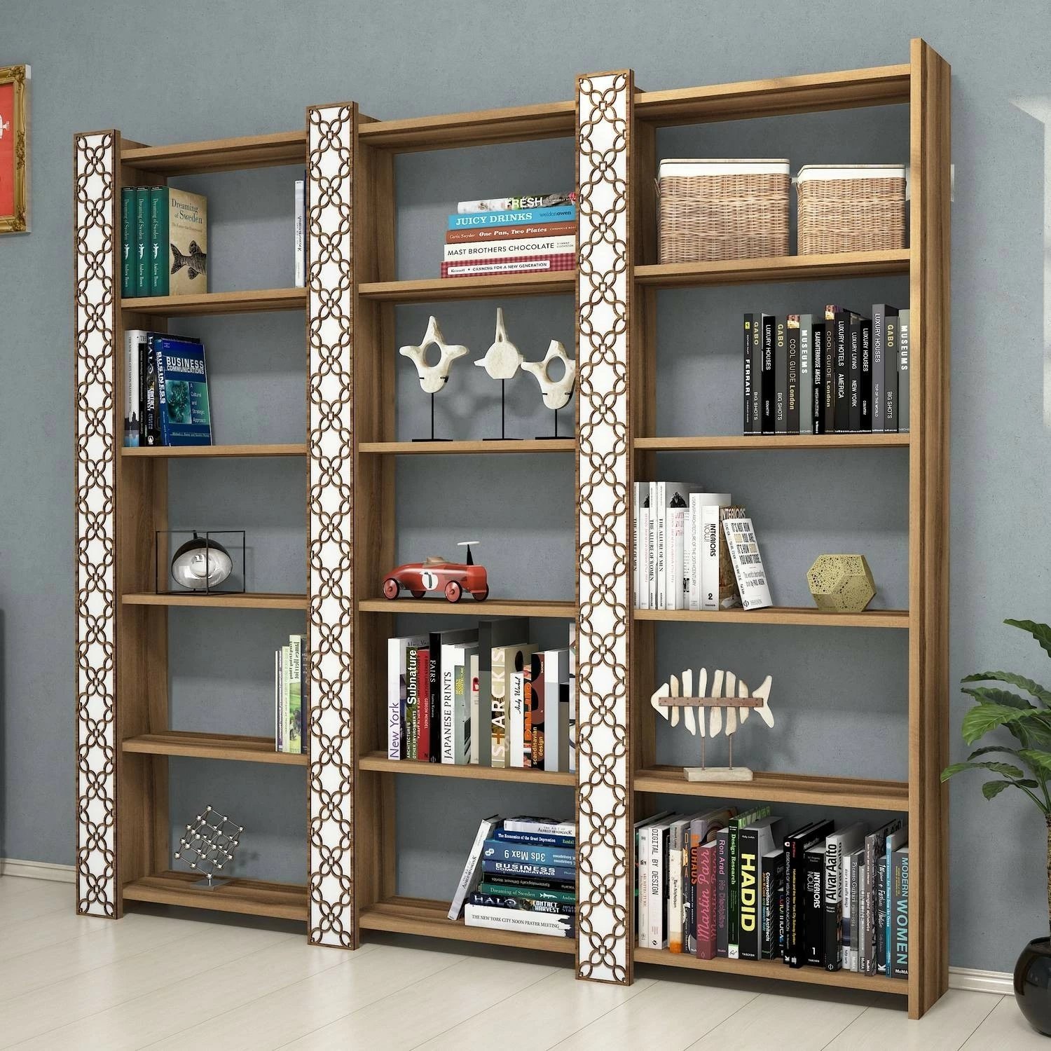 Raft librash Hanah Home City 3, ngjyrë arre dhe e bardhë