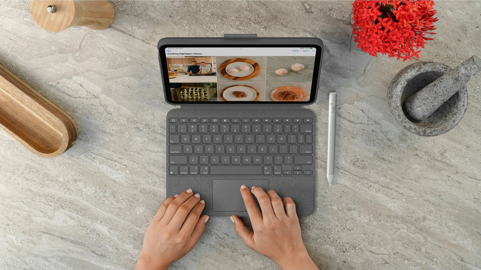 Tastierë me mbështjellës Logitech Combo Touch për iPad 10th gen, QWERTY, nordike, touchpad, gri