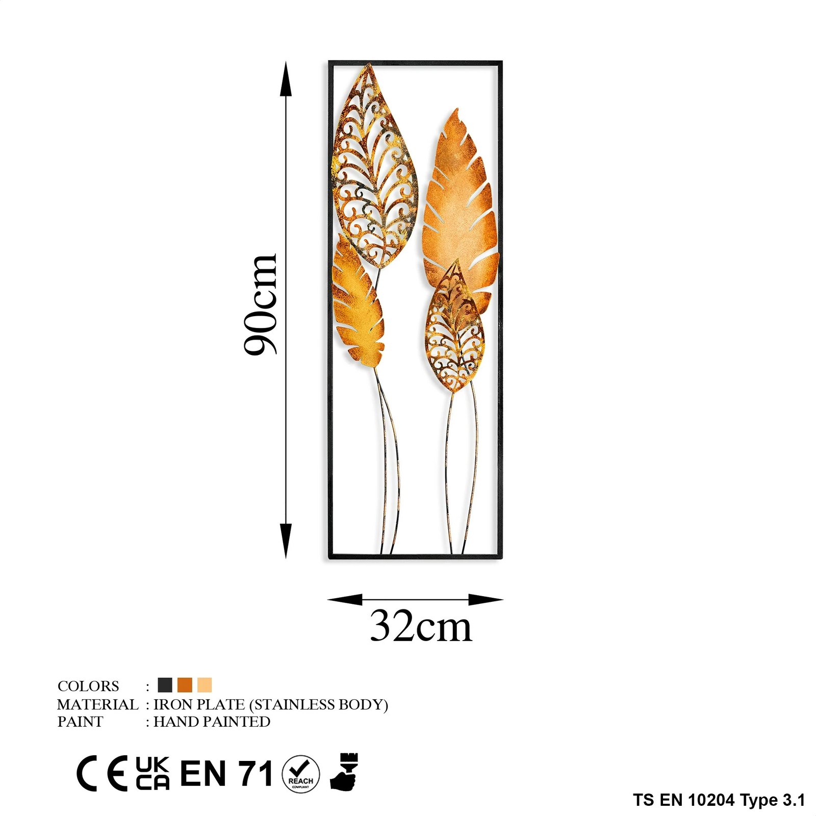 Aksesor dekorativ metalik për mur, Wallity, Nezgep 2, shumëngjyrësh, 32x90cm
