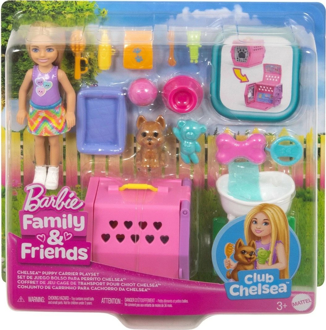 Set lodrash Barbie Chelsea Dog Transporter, Mattel, JDF89, me kukull Chelsea dhe qenush, shumë aksesorë, për vajza