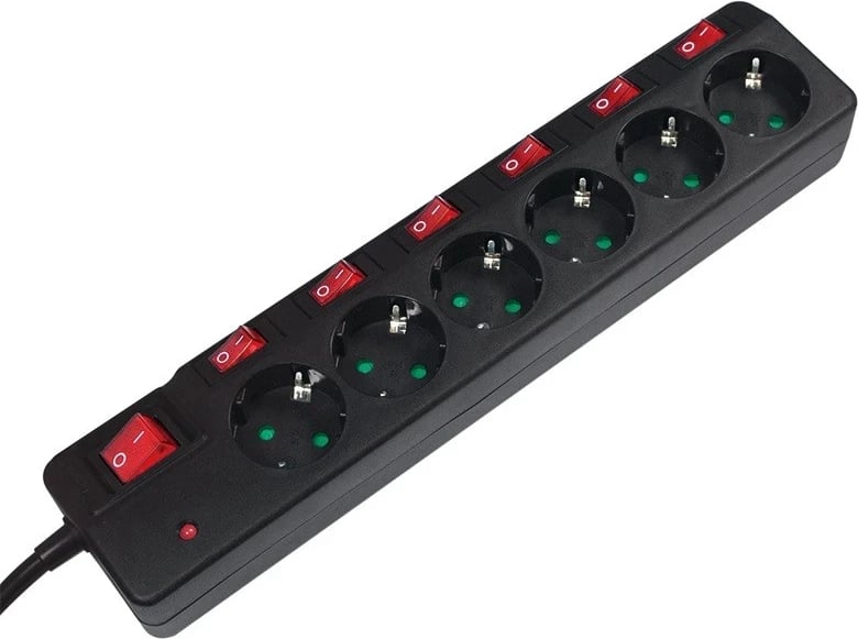 Kabllo vazhduese Logilink, 6 priza, 230V, 1.5m, e zezë