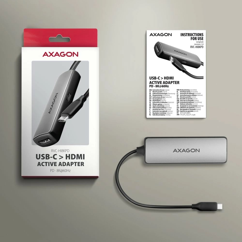 Adapter USB-C në HDMI AXAGON RVC-HI8KPD, 8K/60Hz, 16cm, Gri
