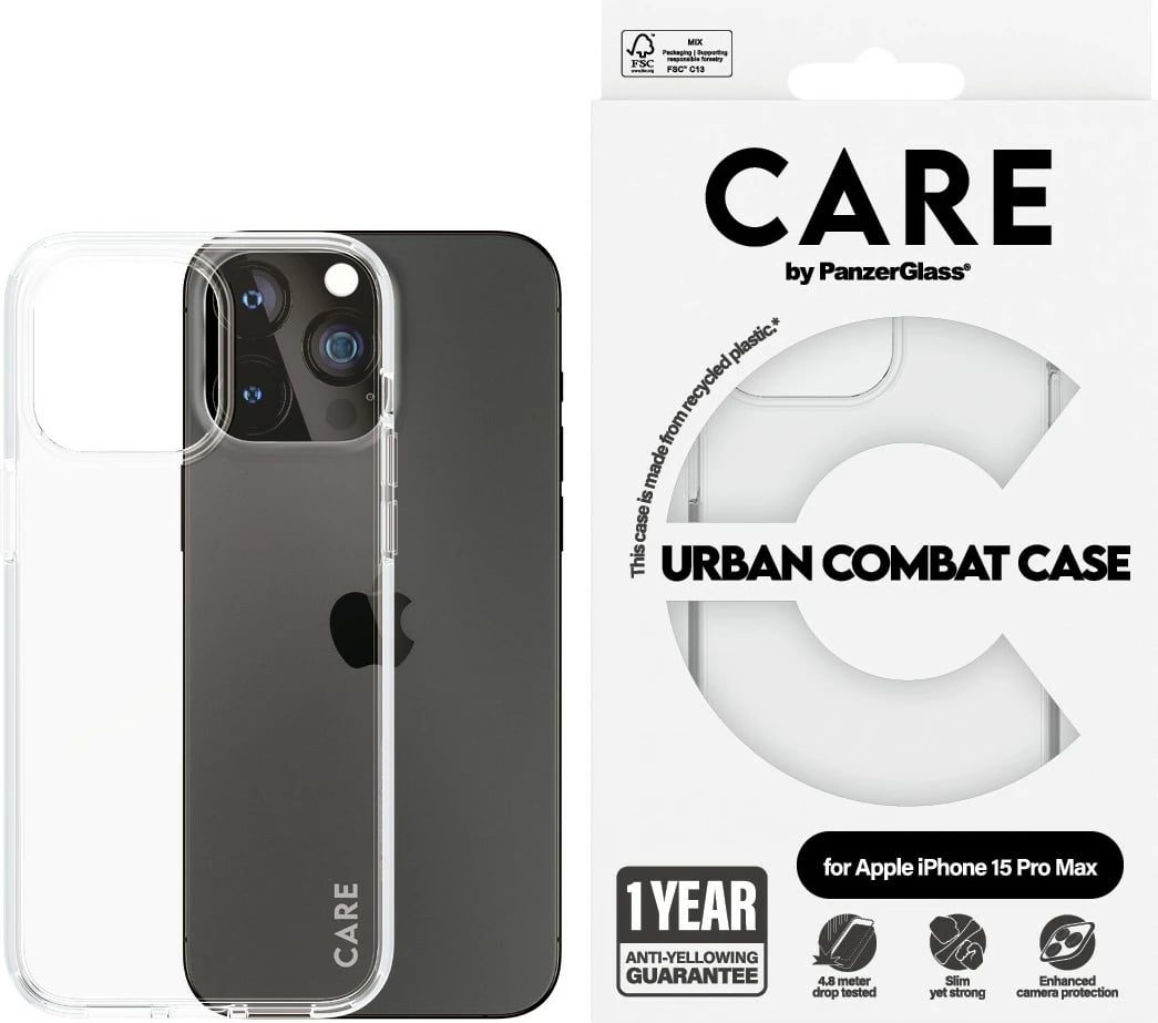 Mbështjellës PanzerGlass CARE Case Flagship Clear për iPhone 15 Pro Max, transparent