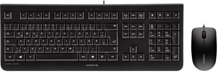 Tastierë Cherry DC 2000, USB, Membranë, QWERTZ, Maus i përfshirë, E zezë