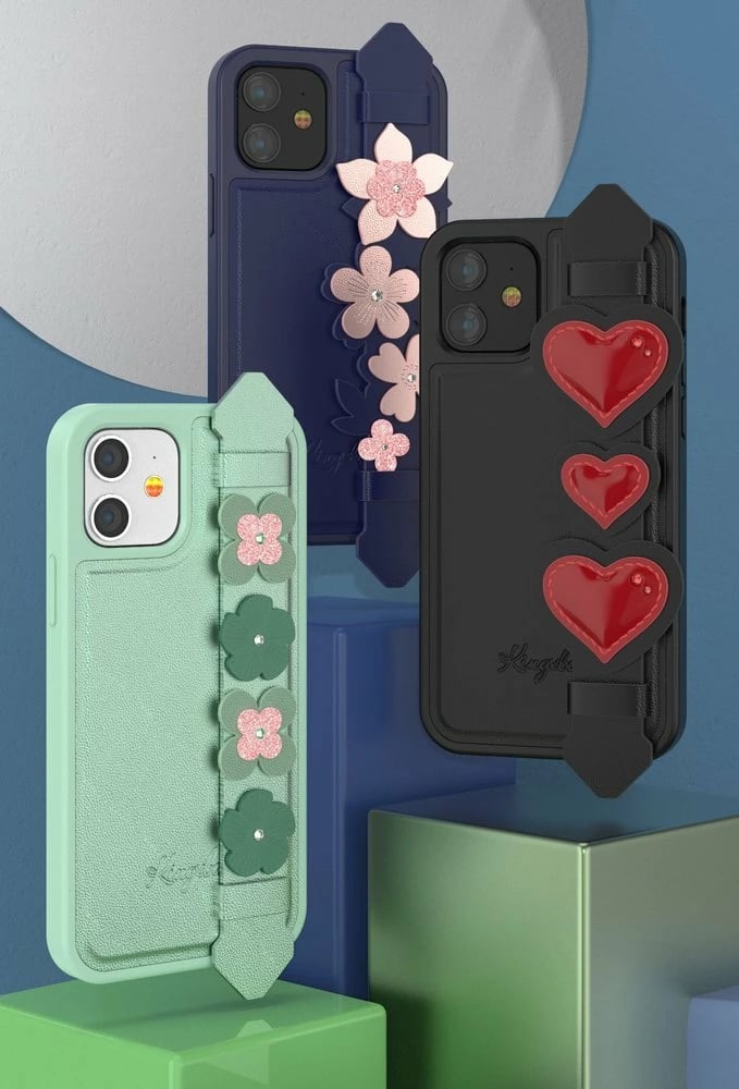 Mbështjellës Kingxbar Sweet Series për iPhone 12 / iPhone 12 Pro, me kristale Swarovski, me dorezë, e zezë