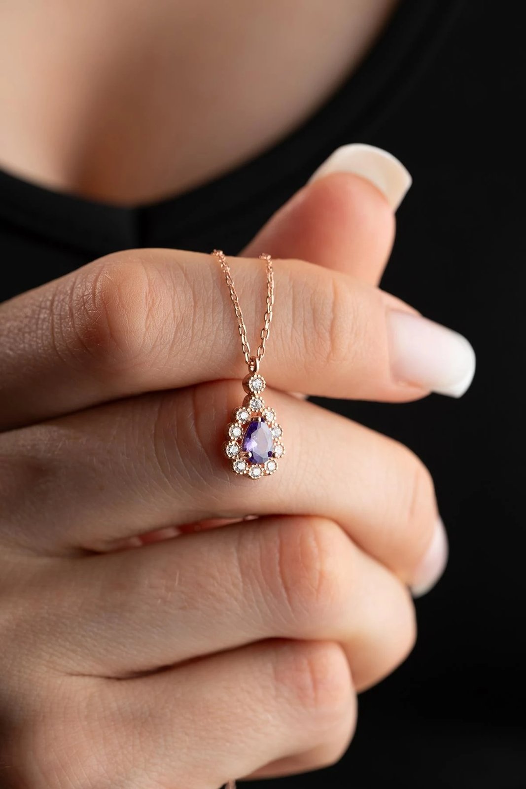 Qafore argjendi, ngjyrë rozë ari, gur zirkoni i purpurt, Jumeon, NRZ999231