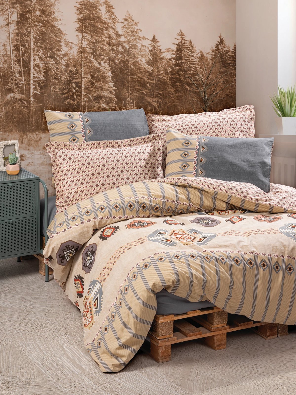 Set mbulesë për jorgan Super King, ngjyrë gri, beige, portokalli, e kuqe, L'essentiel, Dakota