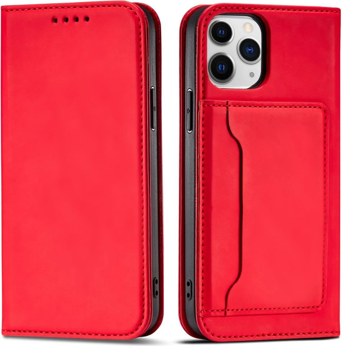 Mbështjellës Hurtel Magnet Card Case për iPhone 12 Pro, me portofol dhe qëndrim, Kuq