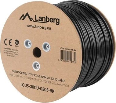 Kabllo rrjeti Lanberg UTP Cat-5e LCU5-30CU-0305-BK, 305m, e zezë