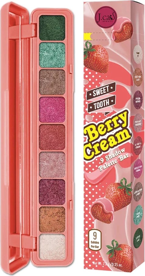 Paletë për sy J.Cat Beauty Sweet Tooth 9 Shadow Palette 101 Berry Cream për femra, 7.2g