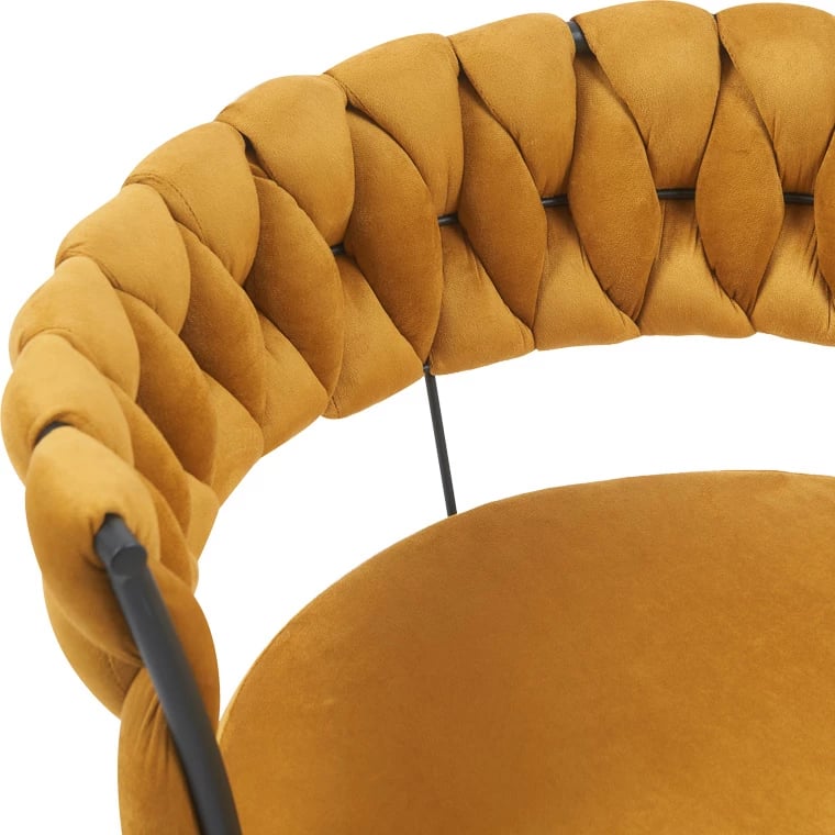 Karrige Alkia, kadife e verdhë, këmbë metalike të zeza, 60x57x68cm