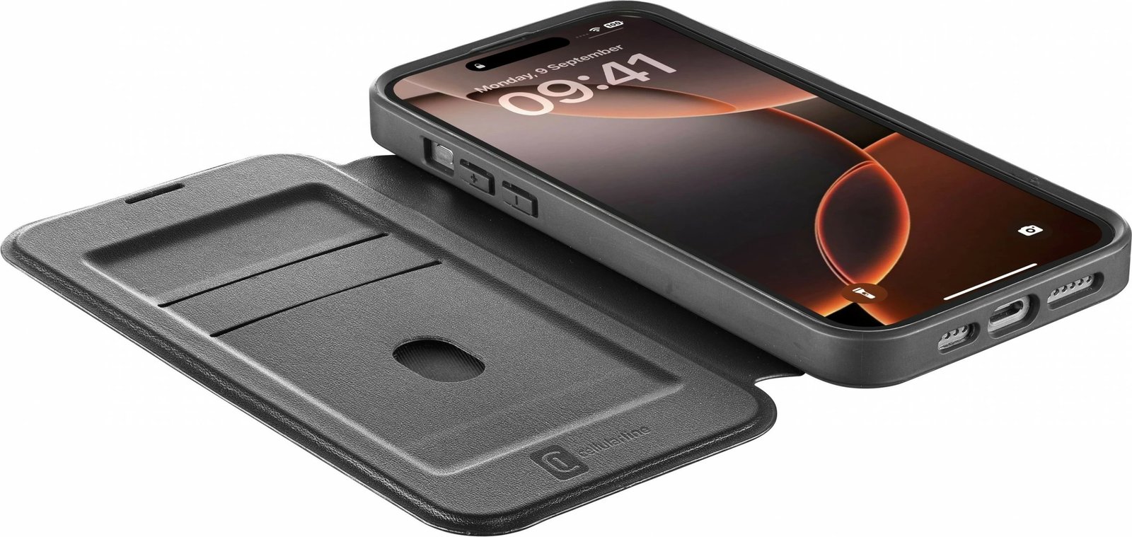 Mbështjellës Cellular Line Daily Mag për iPhone 16 Pro Max, MagSafe, folio, e zezë