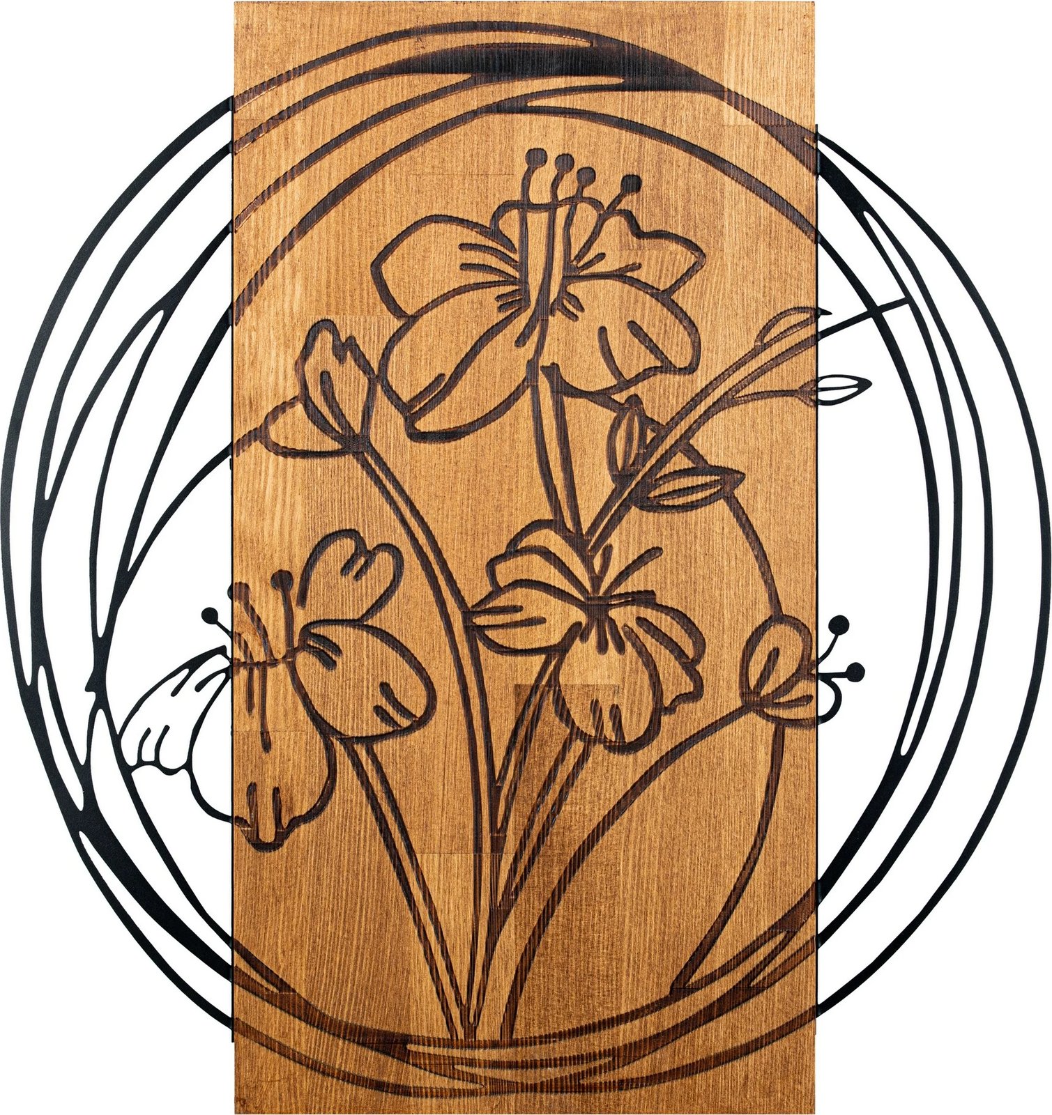 Aksesor dekorativ për mur, dru dhe metal, orkide, ngjyrë e zezë dhe arre, 55x57.5cm