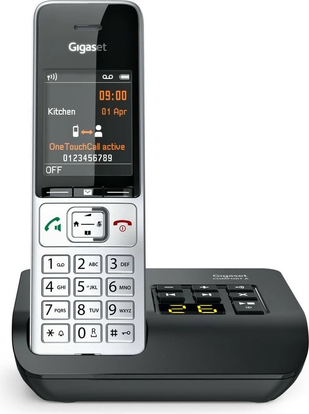Telefon fiks Gigaset COMFORT 500A, analog/DECT, regjistrues automatik, ekran ngjyrë, 200 kontakte, i zi/argjendtë