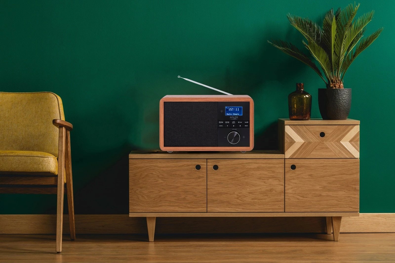 Radio Adler AD1184 me Bluetooth, USB, DAB+, ngjyrë dru