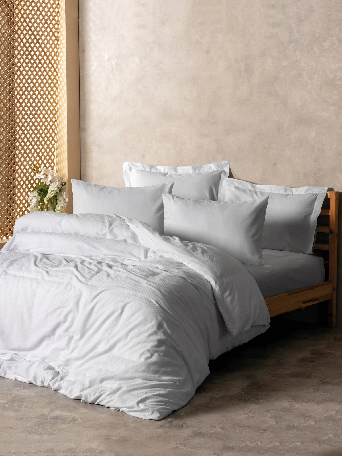 Set mbulesë për jorgan King, pambuk ranforce, ngjyrë e bardhë, L'essentiel, plaid