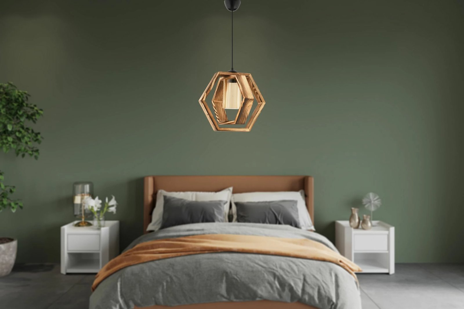 Llambë tavani Opviq Dualhex, trup druri, ngjyrë natyrale dhe e zezë