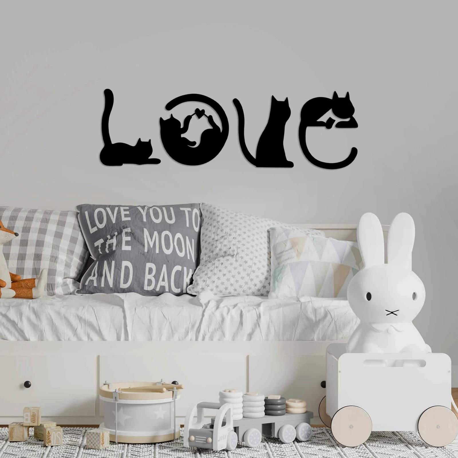 Aksesor dekorativ metalik për mur, mace, Wallity, Cat 11, ngjyrë e zezë, 60x19cm