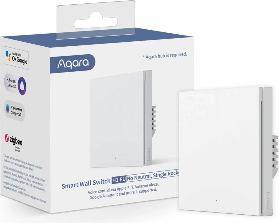 Ndërprerës dritash Xiaomi Aqara WS-EUK01, ZigBee, Polikarbonat, Bardhë