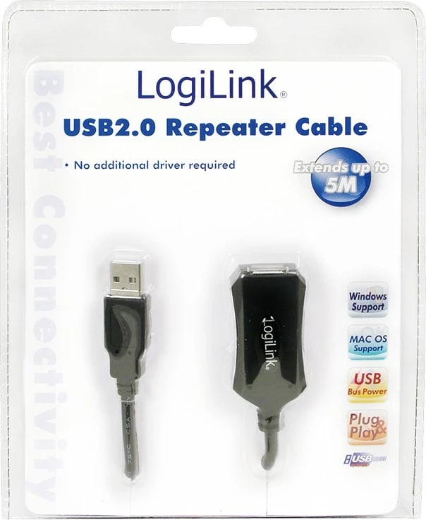 Kabllo zgjatuese USB 2.0 LogiLink UA0001A, 5m, e zezë