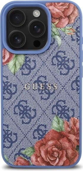 Mbështjellës Guess 4G Flowers Print MagSafe për iPhone 16 Pro, Kaltër