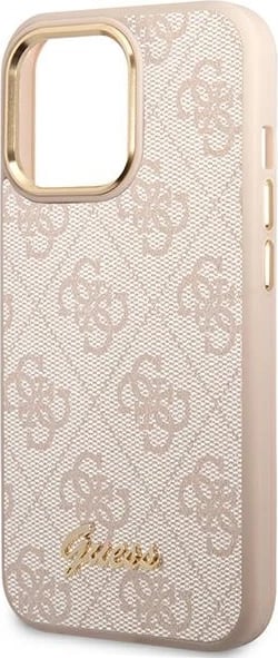 Mbështjellës Guess 4G Vintage Gold Logo për iPhone 14 Pro Max, Rozë
