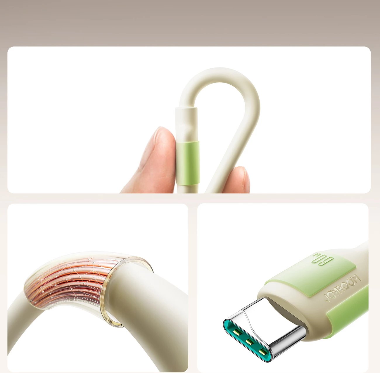 Kabllo USB-C në USB-C Joyroom S-A53, 1.2m, 60W, majë fluoreshente, bezhë