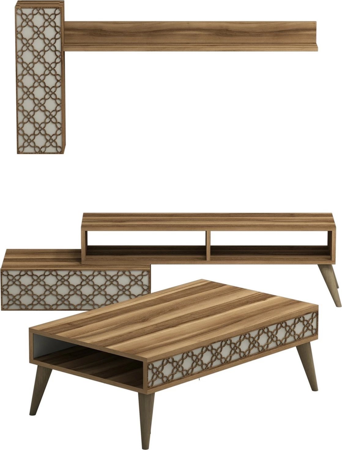 Set mobiljesh për dhomë dite Skye Decor, ngjyrë arrë, krem, Planet