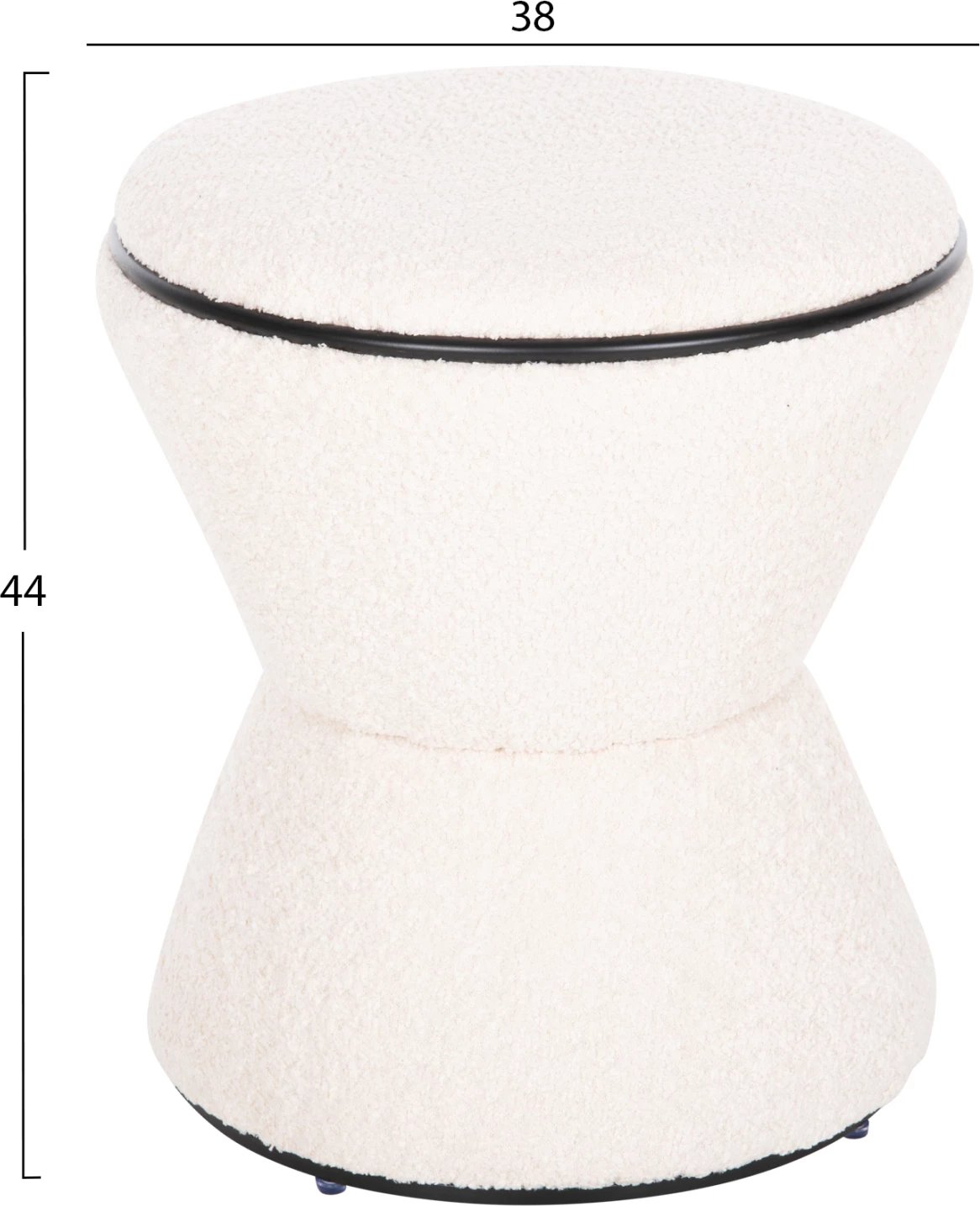 Karrige për bar, e rrumbullakët, LINNER, FH9604.06, pëlhurë boucle, ecru-detaj i zi, D38x44 cm