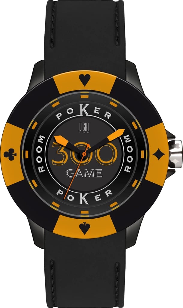Orë dore LIGHT TIME POKER për meshkuj, të zezë/portokalli