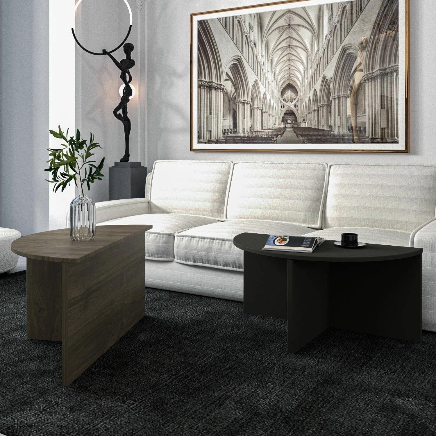 Set tavolinash kafeje Skye Decor, Dolunay, ngjyrë arre dhe antracit