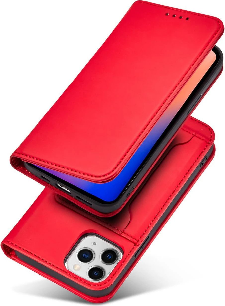 Mbështjellës Hurtel Magnet Card Case për iPhone 12 Pro, me portofol dhe qëndrim, Kuq