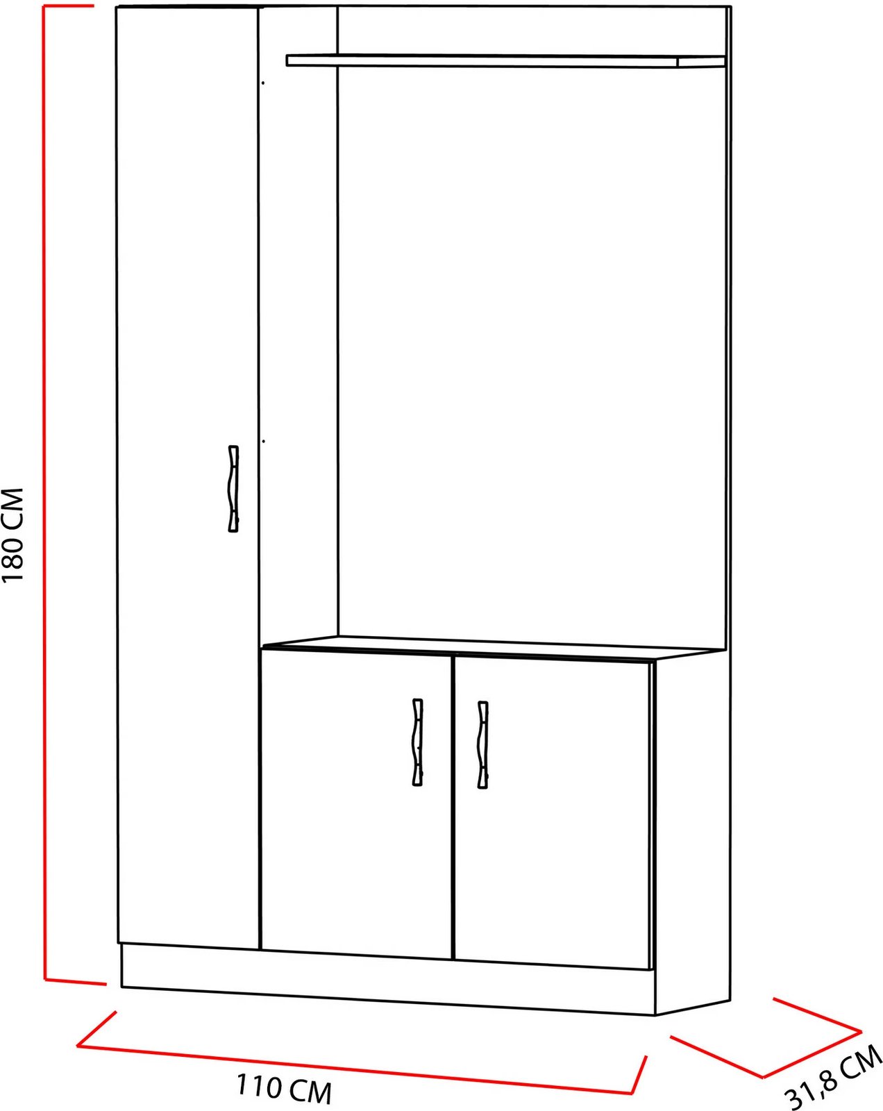 Stendë për korridor, ngjyrë natyrale-teak, e bardhë