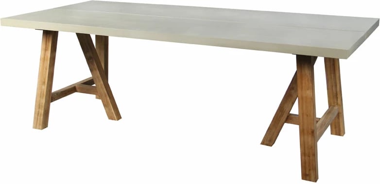 Tavolinë Eresos, sipërfaqe çimento e çelët, 200x100x76cm