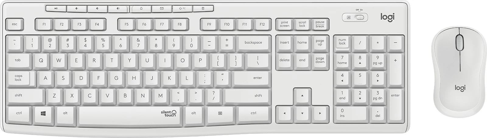 Kombo Logitech MK295 Silent Wireless, Full-size (100%), Pa tela, USB, QWERTZ, Bardhë, Maus i përfshirë