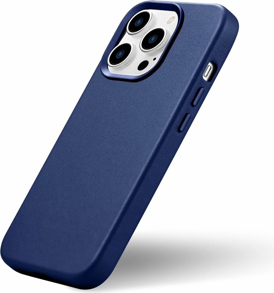 Mbështjellës iCarer për iPhone 14 Pro Max, lëkurë natyrale, MagSafe, kaltër