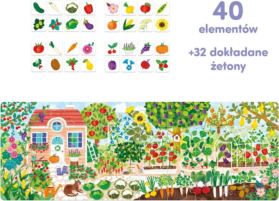 Puzzle edukativ CzuCzu Co rośnie w ogródku, 40 pjesë, me kartela shtesë, për fëmijë